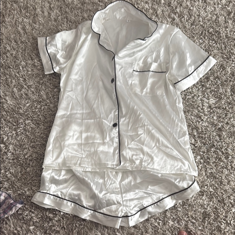 SHEIN White Satin Pajama Set with Classic Design
